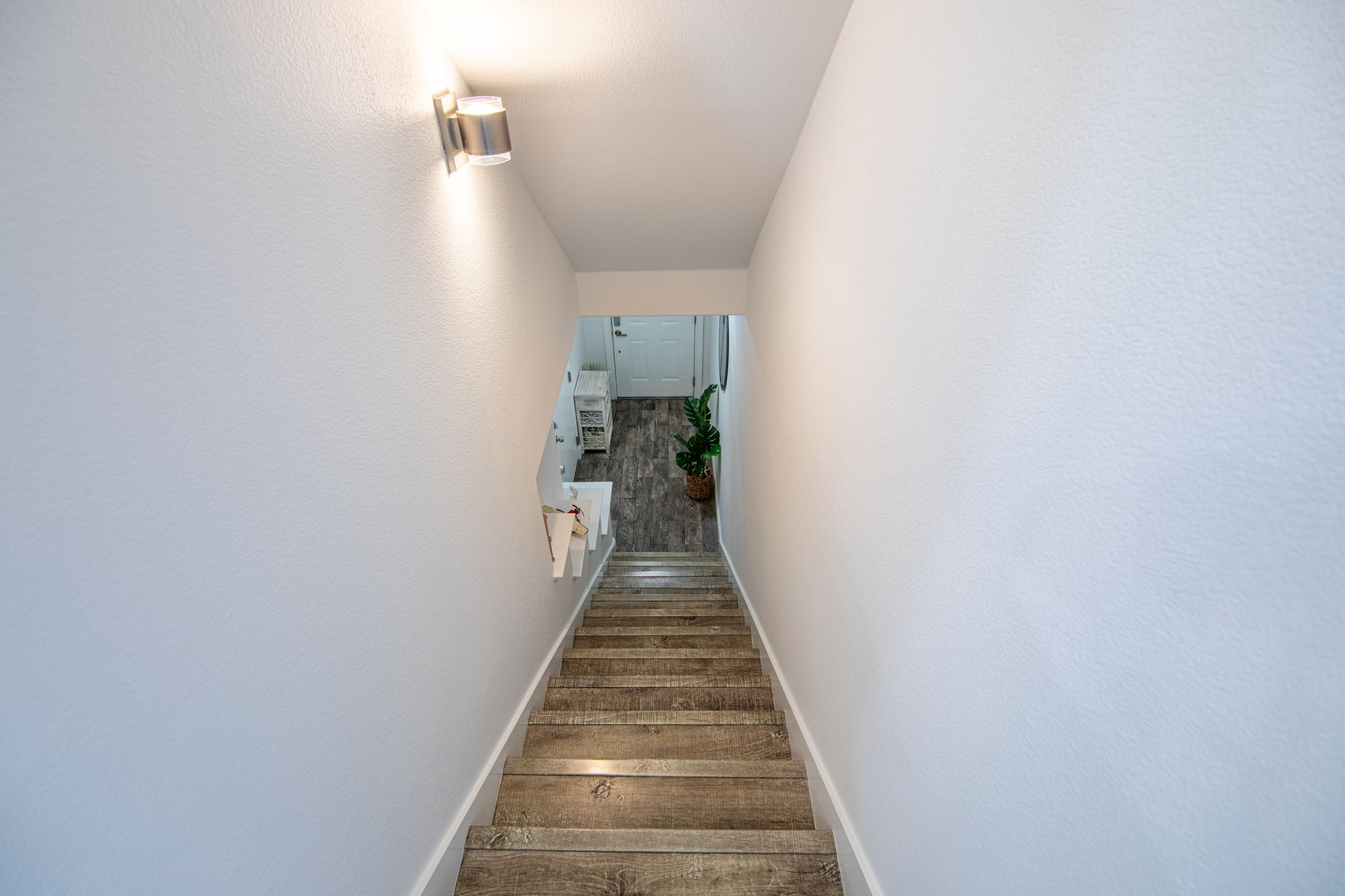 Repainted stairway of a Sacramento townhouse
